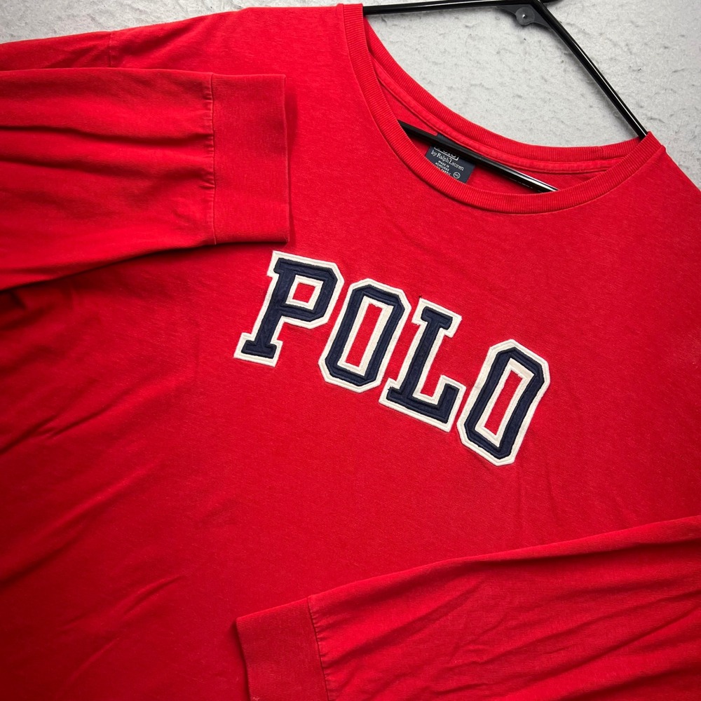Polo Ralph Lauren Red Long Sleeve Spellout T-Shirt Mens XXL XXL Cotton
